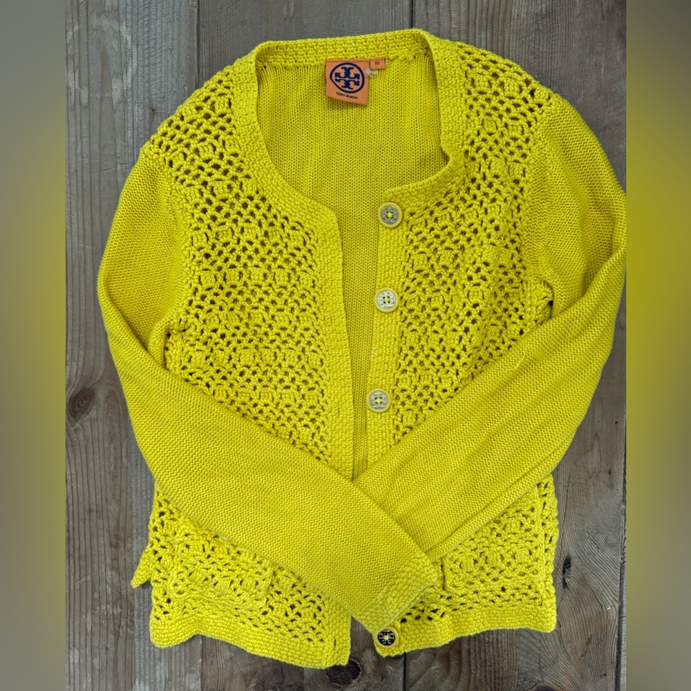Tory Burch Mustard Button Down Carding Knit Sweater